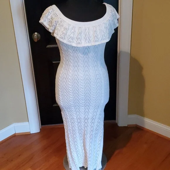 white christmas dresses Crochet Knit Off Shoulder Maxi Dress main image 0